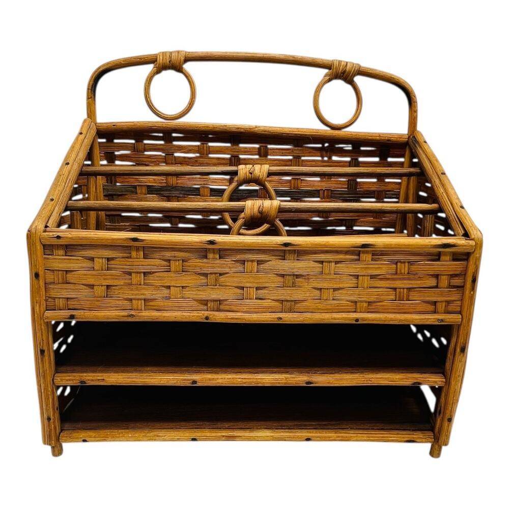 VTG Rattan Desk Organizer Bamboo Letter Tray Boho Basket‎ Weave Office Storage